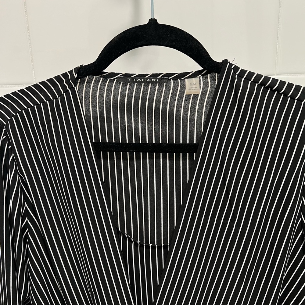 T Tahari Black and White Striped Blouse - Picture 2 of 7